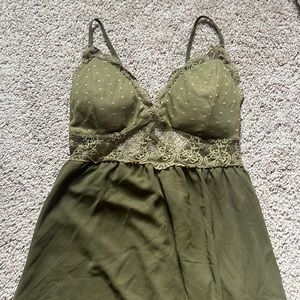 Olive green dress with transparent lace